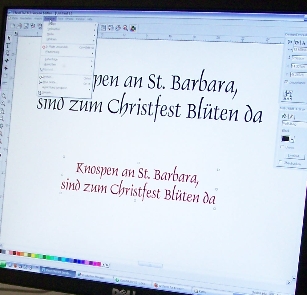 Bauernregel Knospen an St. Barbara, sind zum Christfest Blüten da im Grafikprogramm am Bildschirm, Vorlage zum Plotten der Vasenfolie