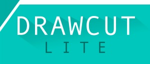 Logo der Plotter-Software DrawCut Lite: weiße Schrift auf türkisem Grund, Programm zur Bearbeitung plotbarer Designs in der YOW! Schulung