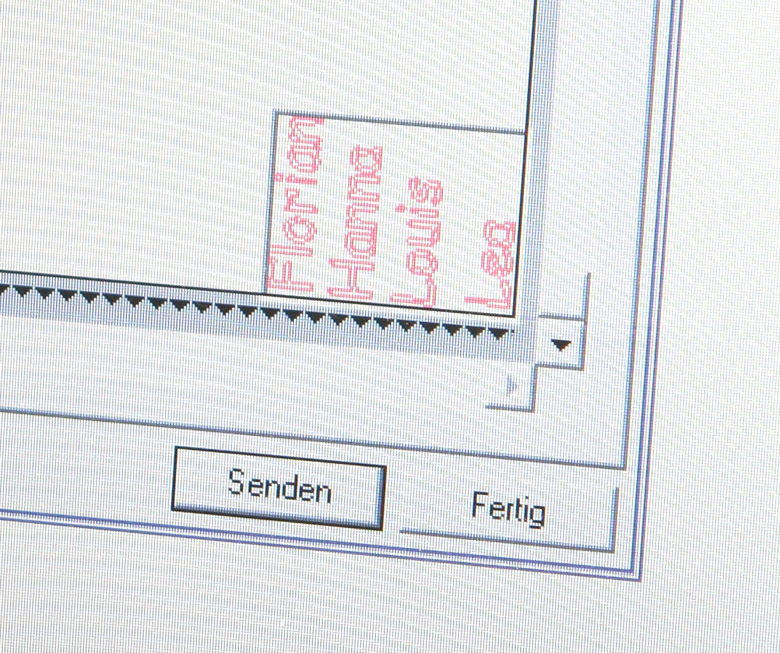 Plottersoftware am Bildschirm mit den Namen Florian, Hanna, Louis und Lea, bereit zum Senden an den Schneideplotter