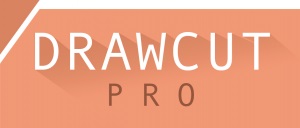 Logo der Software DrawCut Pro, weiße Schrift auf lachsfarbenem Grund, eingesetzt in der YOW! Graphikschulung für plotbare Designs